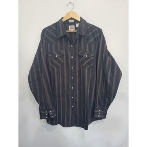 ELY CATTLEMAN Mens 2XL TALL Western Pearl Snap Long Sleeve Striped Shirt